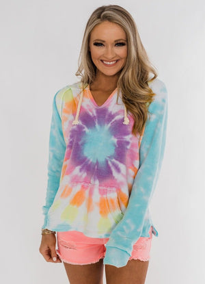 Tie-dye Pattern Drawstring Pullover Hoodie