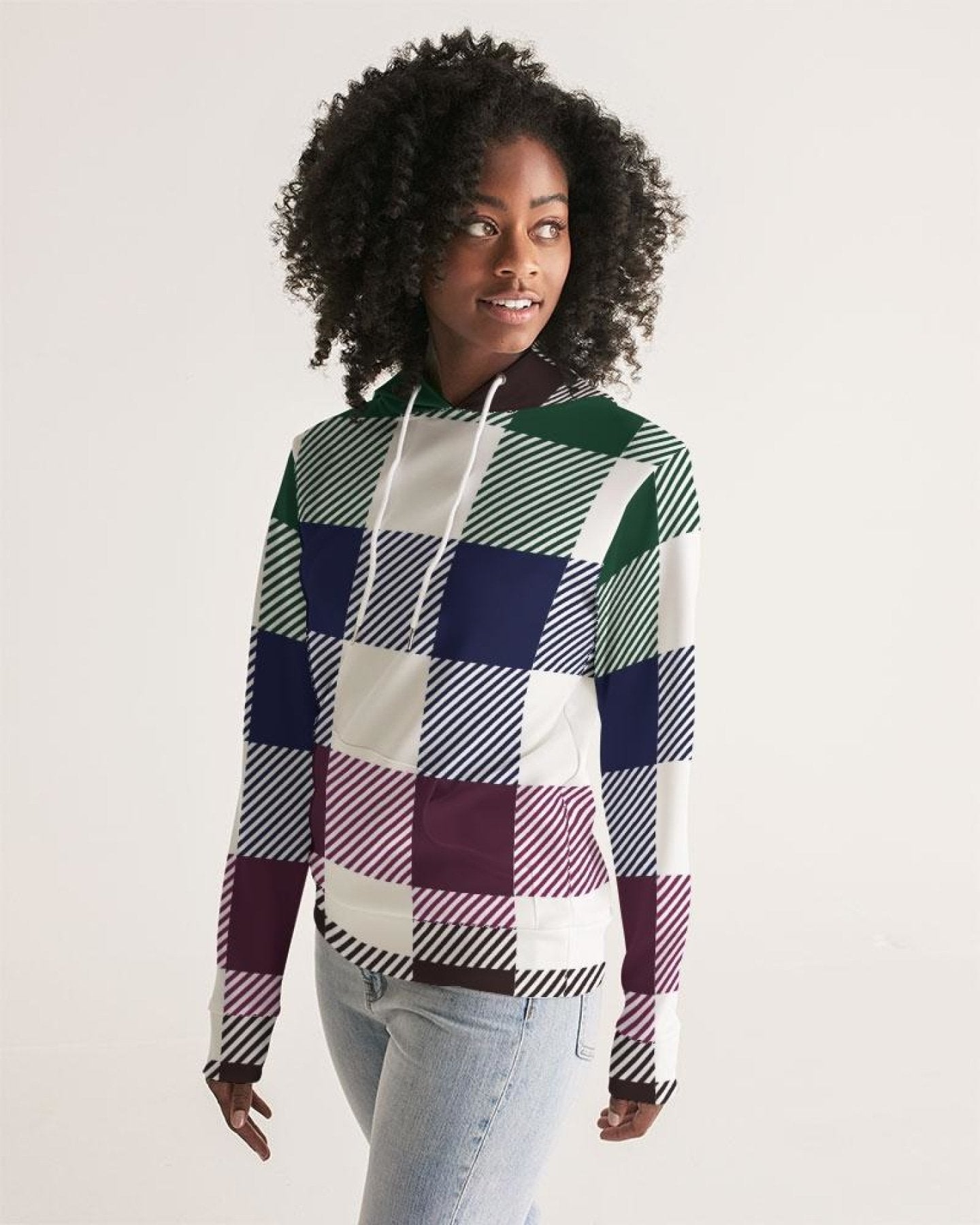 Flannel Grid Stripes Women Hoodie