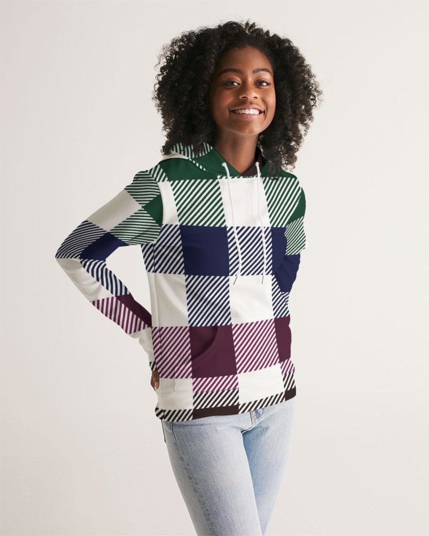 Flannel Grid Stripes Women Hoodie