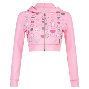 Pink Cute Cropped Hoodie with Zip